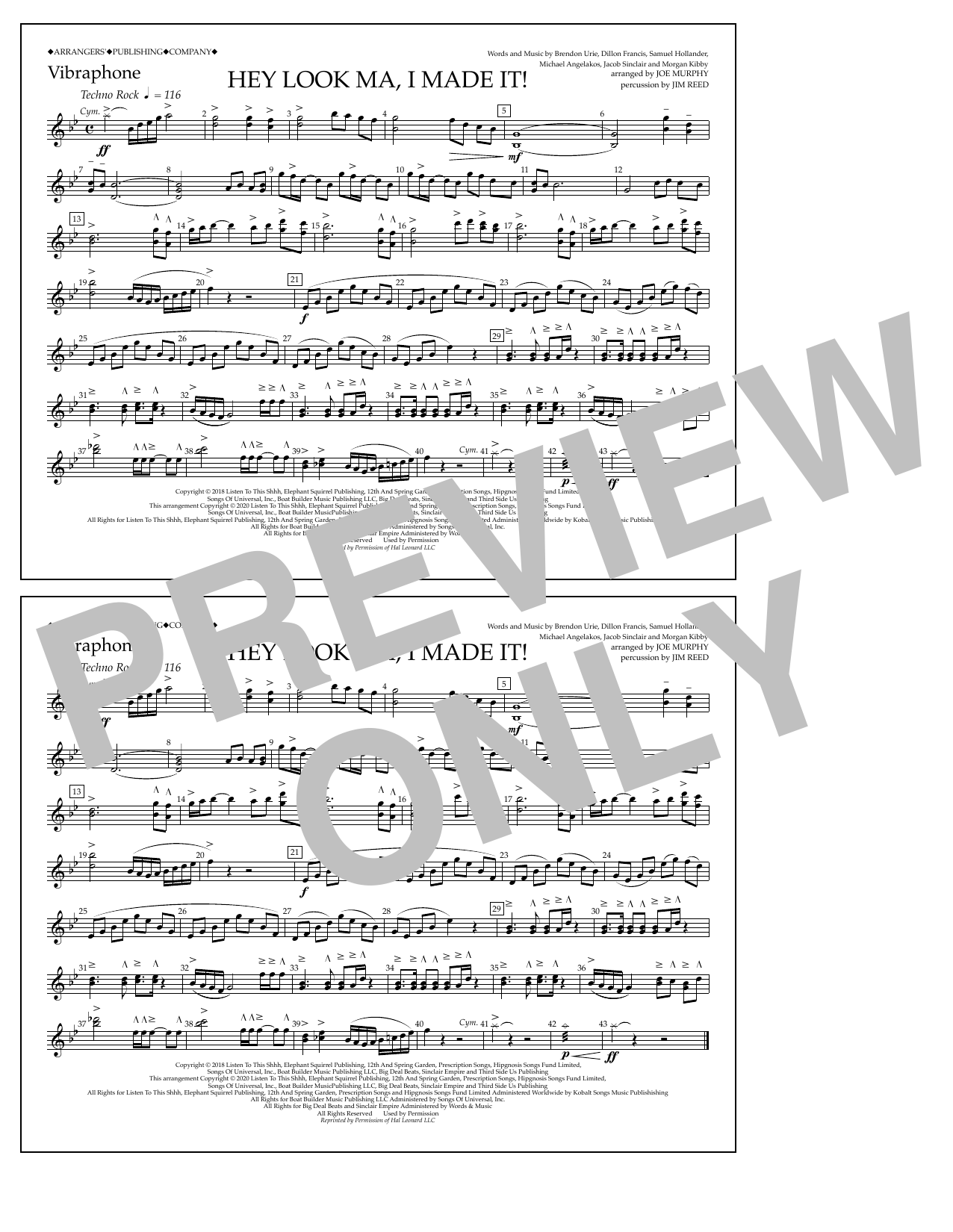 Download Panic! At The Disco Hey Look Ma, I Made It (arr. Joe Murphy) - Vibraphone Sheet Music and learn how to play Marching Band PDF digital score in minutes