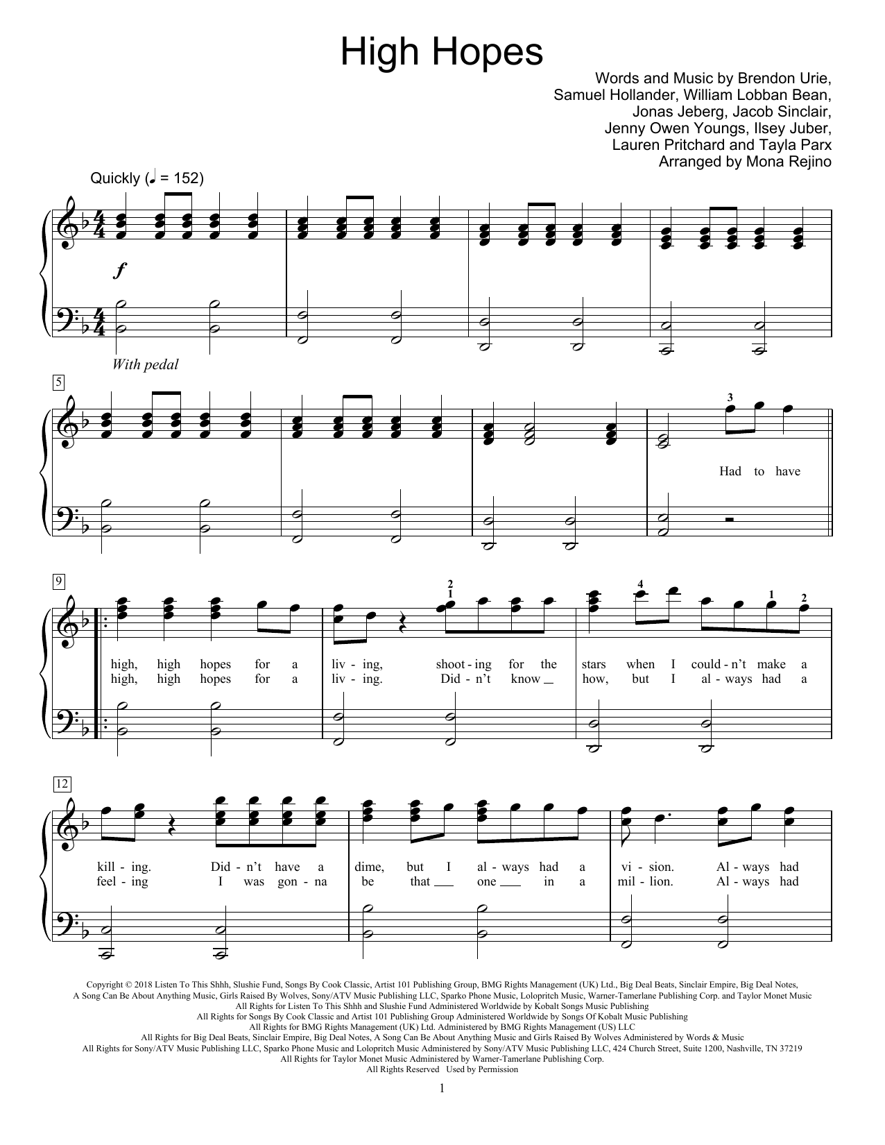 Download Panic! At The Disco High Hopes (arr. Mona Rejino) Sheet Music and learn how to play Educational Piano PDF digital score in minutes