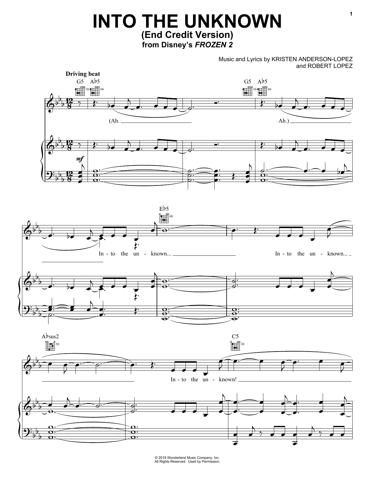 Download Panic! At The Disco Into The Unknown (from Disney's Frozen 2) Sheet Music and learn how to play Piano, Vocal & Guitar Chords (Right-Hand Melody) PDF digital score in minutes