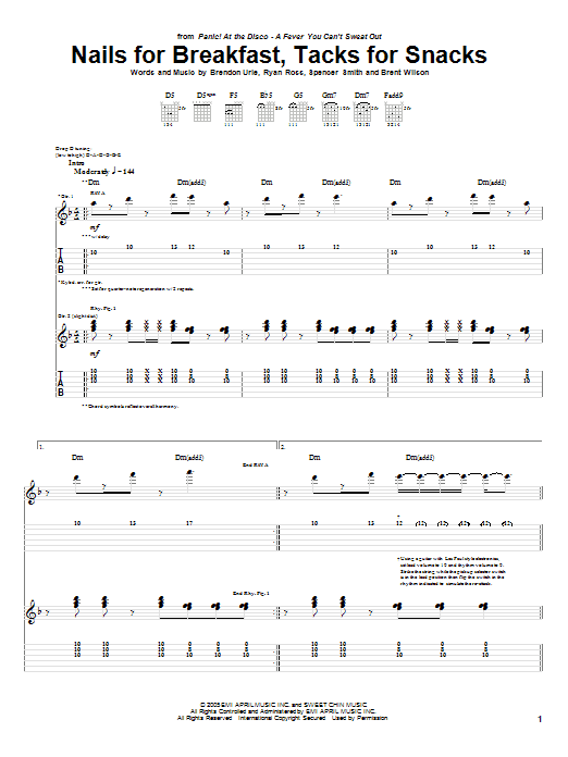 Download Panic! At The Disco Nails For Breakfast, Tacks For Snacks Sheet Music and learn how to play Guitar Tab PDF digital score in minutes