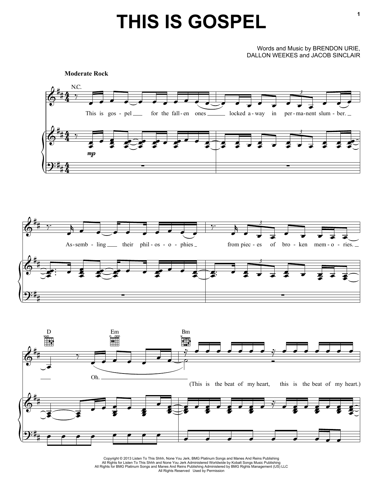 Download Panic! At The Disco This Is Gospel Sheet Music and learn how to play Piano, Vocal & Guitar (Right-Hand Melody) PDF digital score in minutes