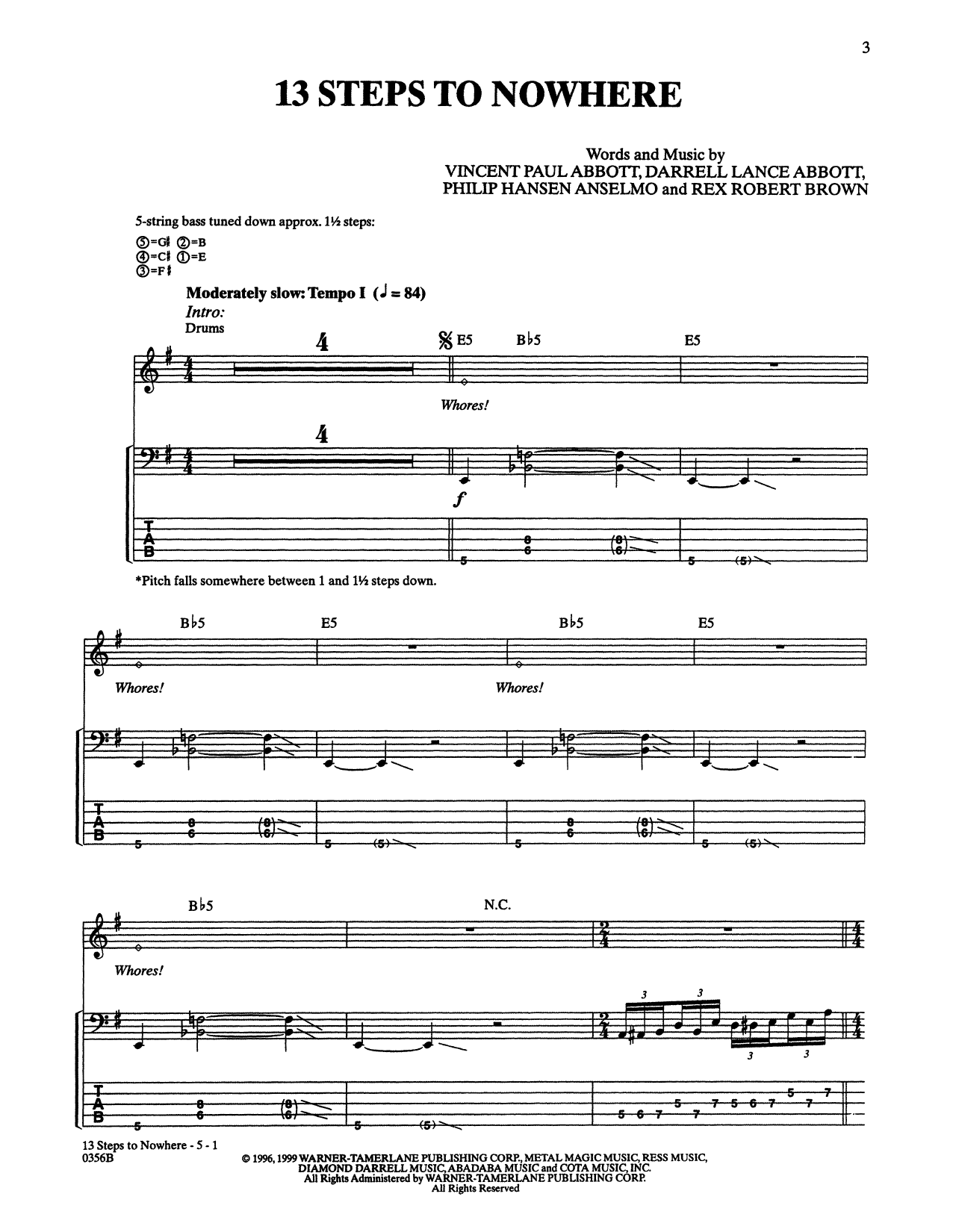 Download Pantera 13 Steps To Nowhere Sheet Music and learn how to play Bass Guitar Tab PDF digital score in minutes