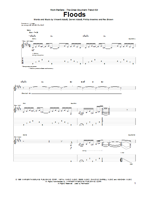 Download Pantera Floods Sheet Music and learn how to play Guitar Tab PDF digital score in minutes