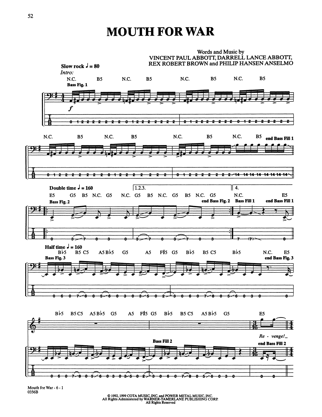 Download Pantera Mouth For War Sheet Music and learn how to play Bass Guitar Tab PDF digital score in minutes