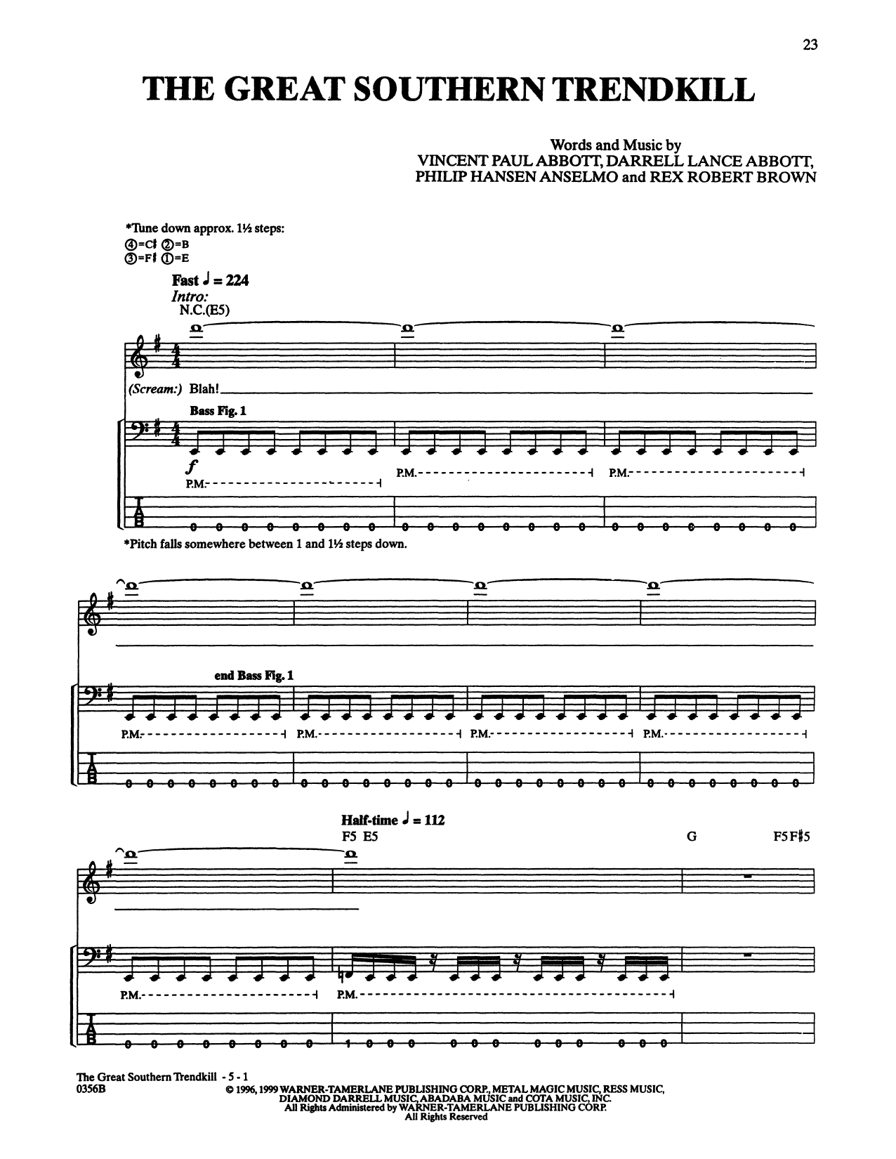 Download Pantera The Great Southern Trendkill Sheet Music and learn how to play Bass Guitar Tab PDF digital score in minutes