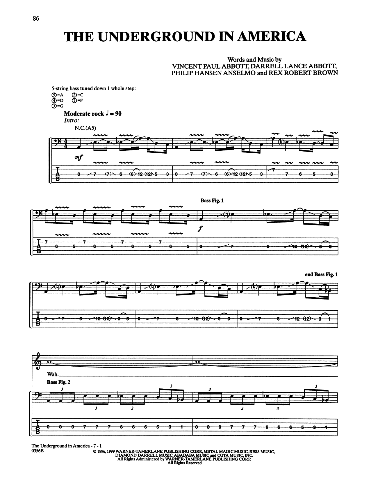 Download Pantera The Underground In America Sheet Music and learn how to play Bass Guitar Tab PDF digital score in minutes