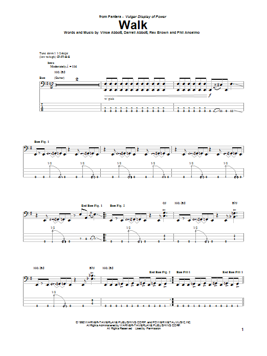Download Pantera Walk Sheet Music and learn how to play Bass Guitar Tab PDF digital score in minutes