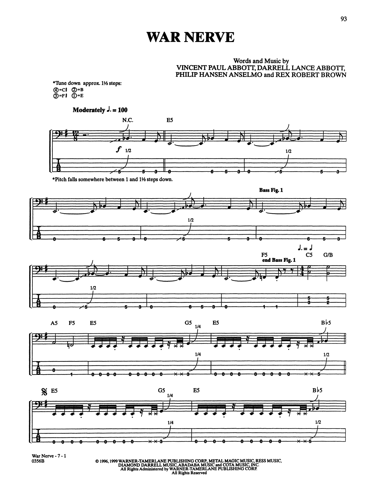 Download Pantera War Nerve Sheet Music and learn how to play Bass Guitar Tab PDF digital score in minutes