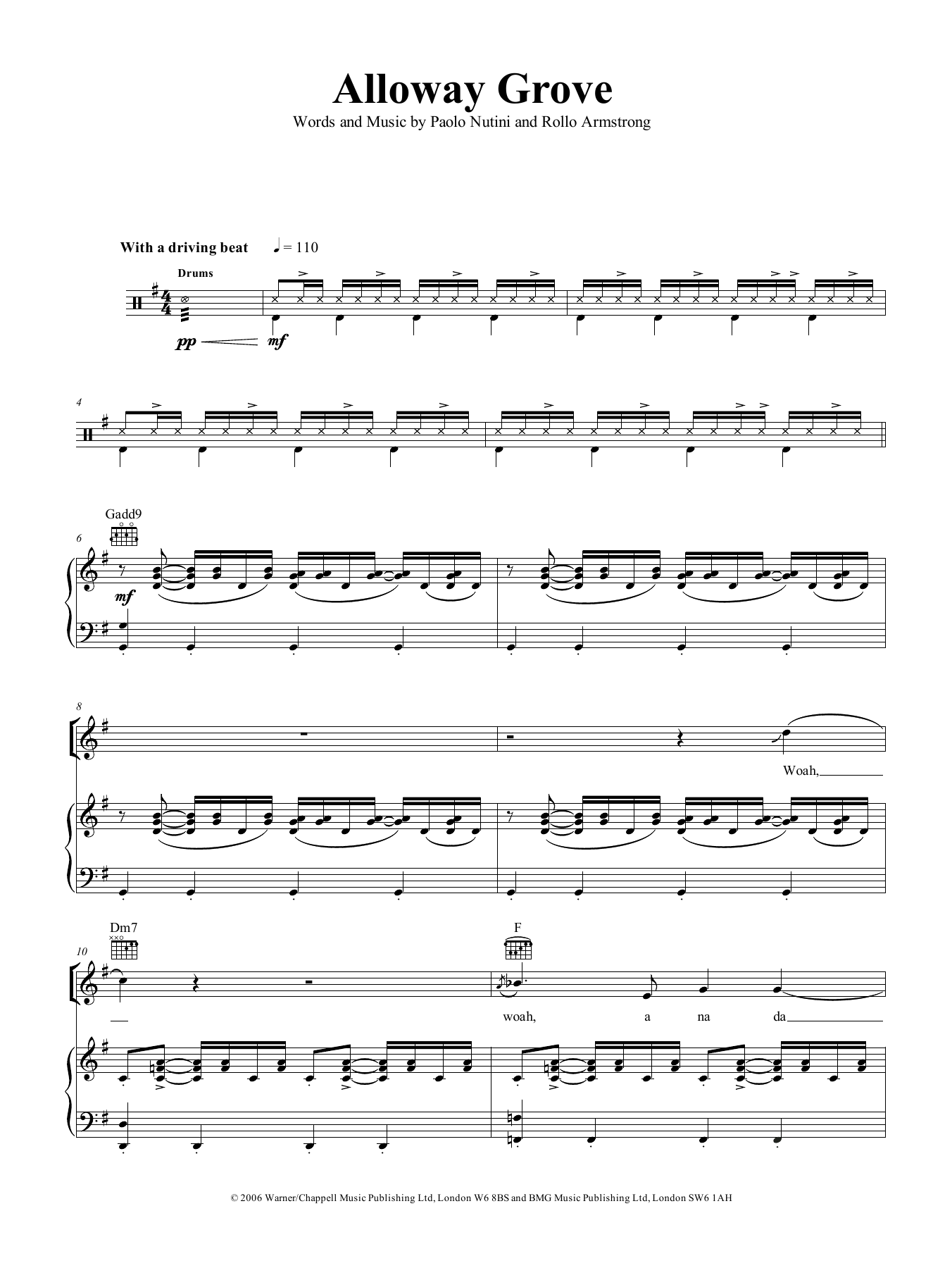 Download Paolo Nutini Alloway Grove Sheet Music and learn how to play Piano, Vocal & Guitar (Right-Hand Melody) PDF digital score in minutes