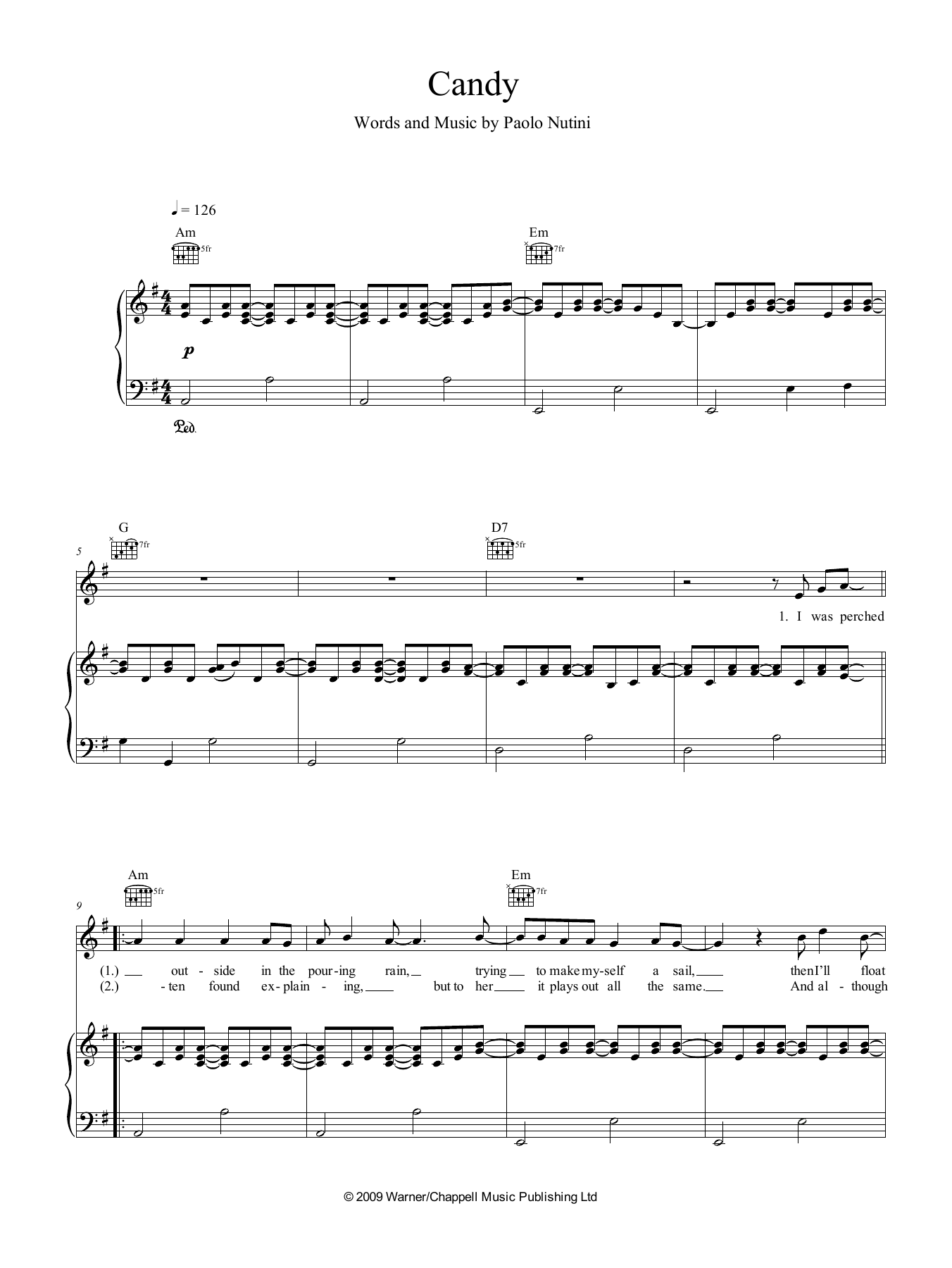 Download Paolo Nutini Candy Sheet Music and learn how to play Piano, Vocal & Guitar (Right-Hand Melody) PDF digital score in minutes