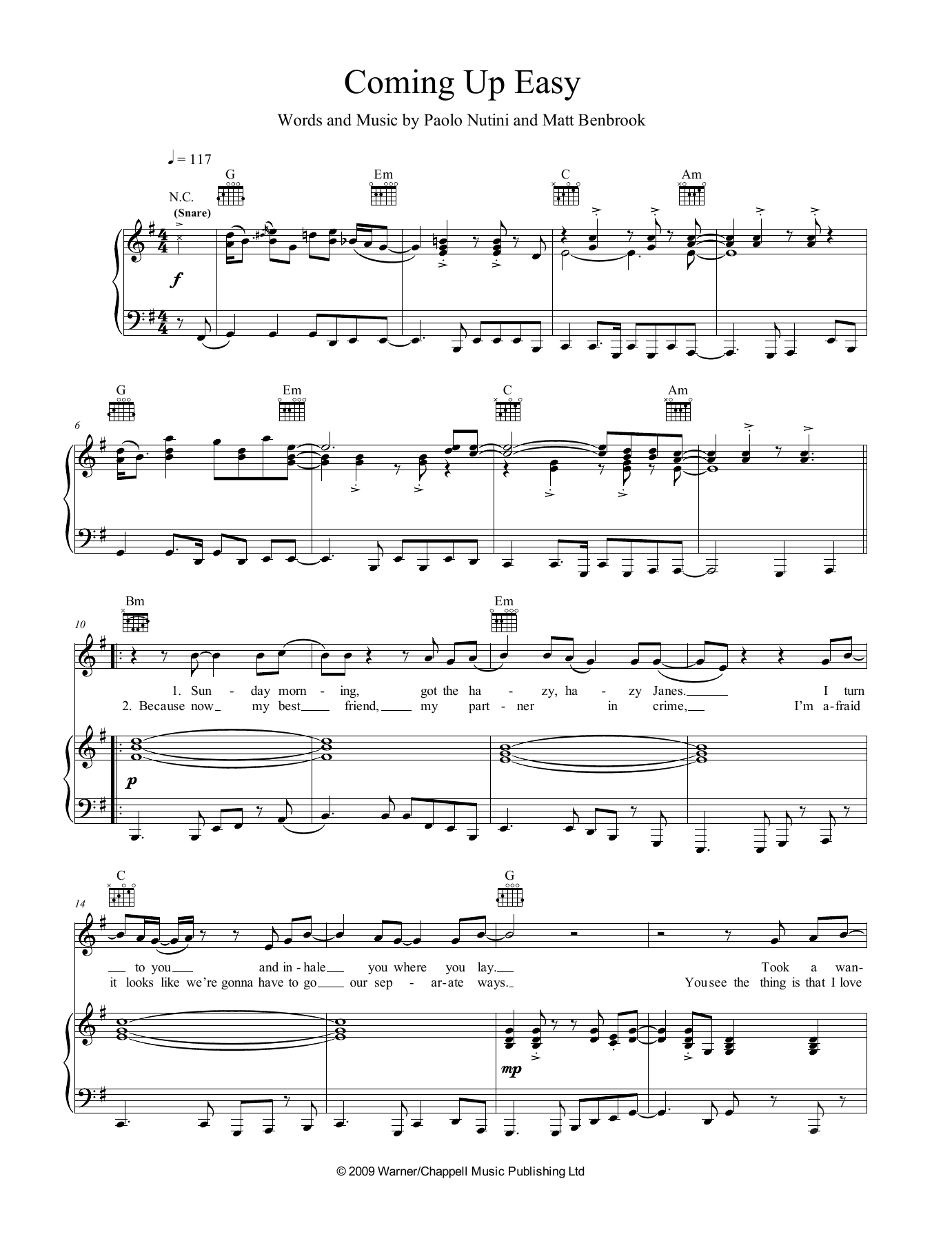 Download Paolo Nutini Coming Up Easy Sheet Music and learn how to play Piano, Vocal & Guitar (Right-Hand Melody) PDF digital score in minutes
