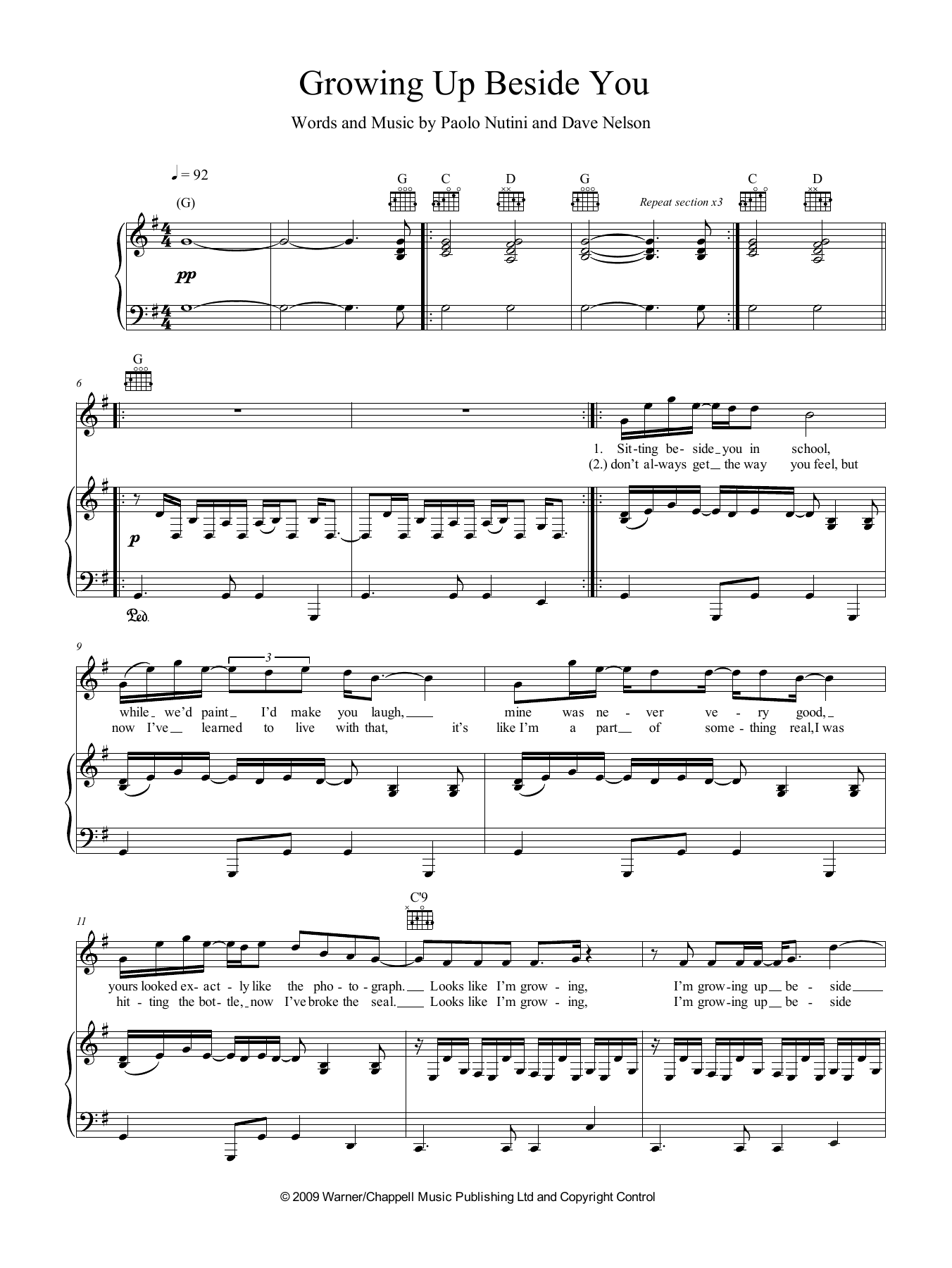 Download Paolo Nutini Growing Up Beside You Sheet Music and learn how to play Piano, Vocal & Guitar (Right-Hand Melody) PDF digital score in minutes