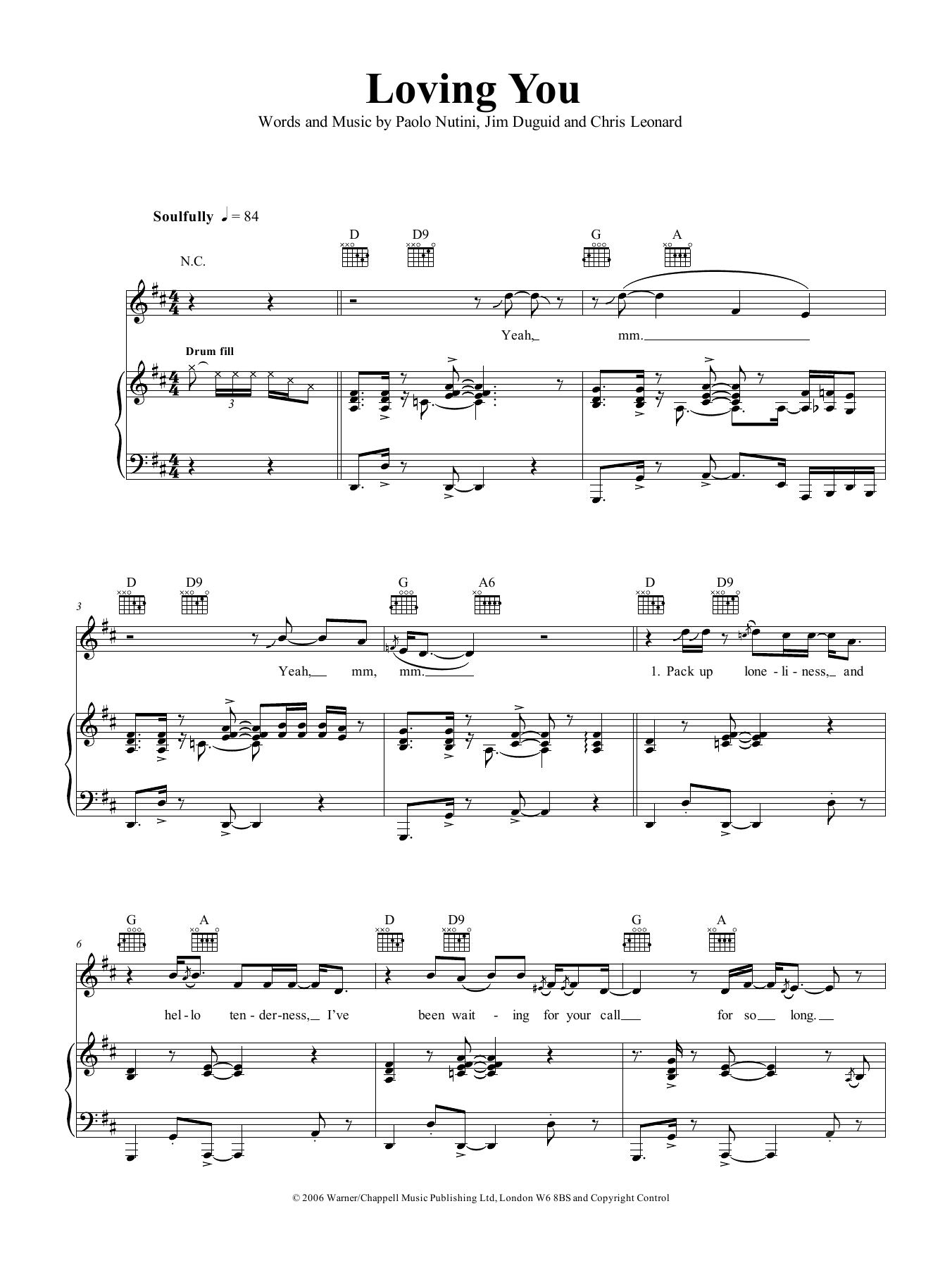 Download Paolo Nutini Loving You Sheet Music and learn how to play Piano, Vocal & Guitar (Right-Hand Melody) PDF digital score in minutes