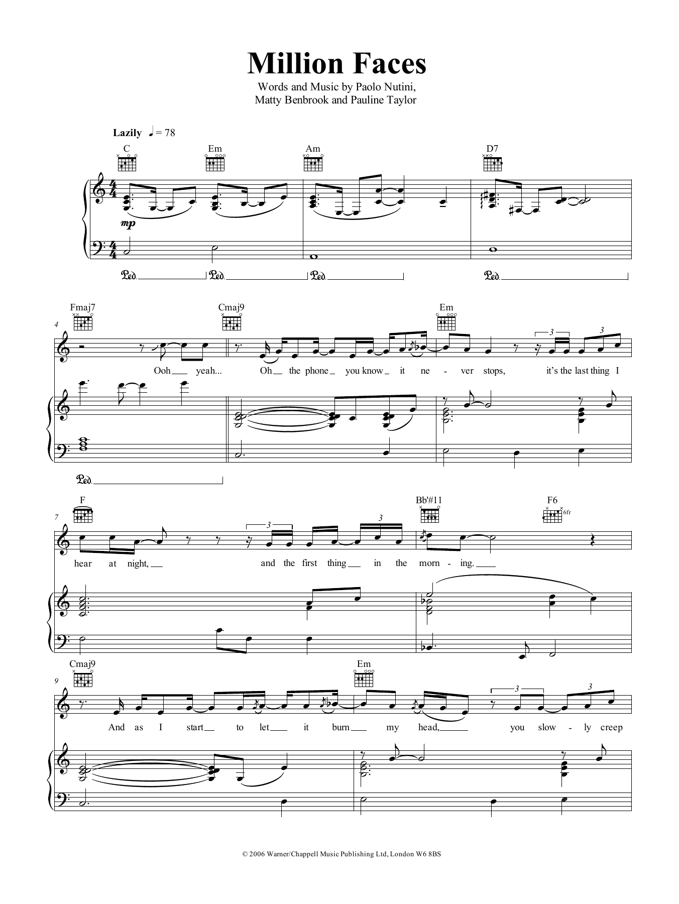 Download Paolo Nutini Million Faces Sheet Music and learn how to play Piano, Vocal & Guitar (Right-Hand Melody) PDF digital score in minutes