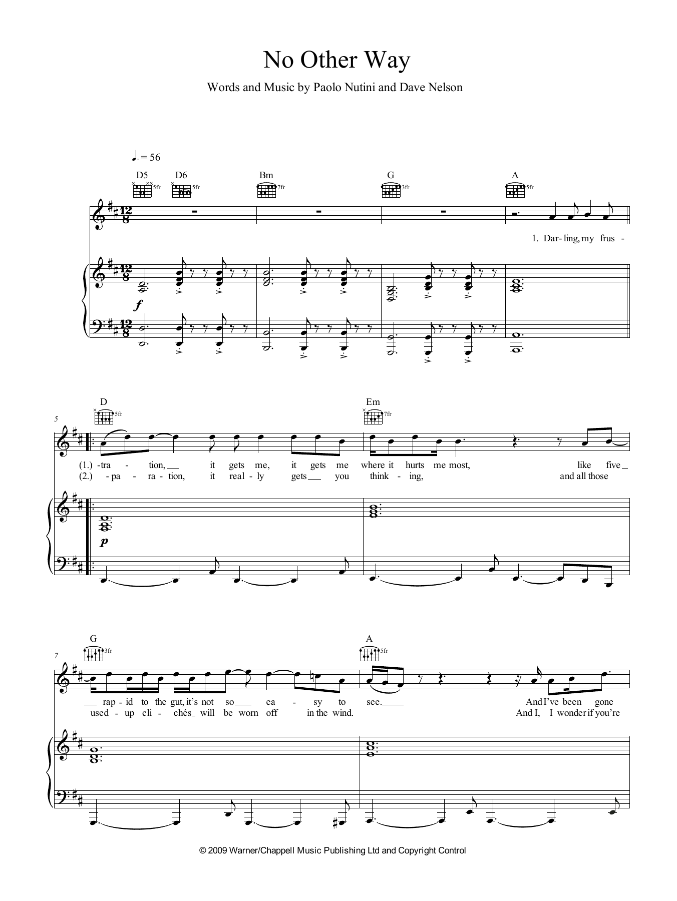 Download Paolo Nutini No Other Way Sheet Music and learn how to play Piano, Vocal & Guitar (Right-Hand Melody) PDF digital score in minutes