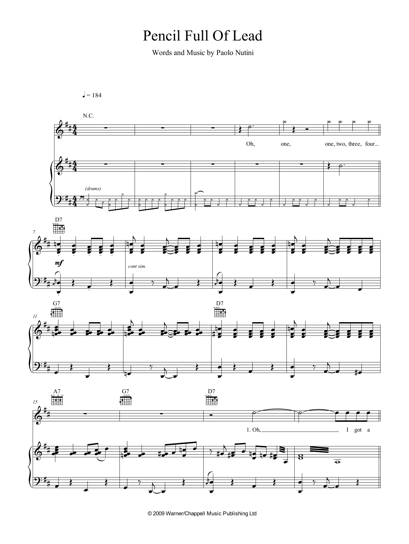 Download Paolo Nutini Pencil Full Of Lead Sheet Music and learn how to play Piano, Vocal & Guitar PDF digital score in minutes