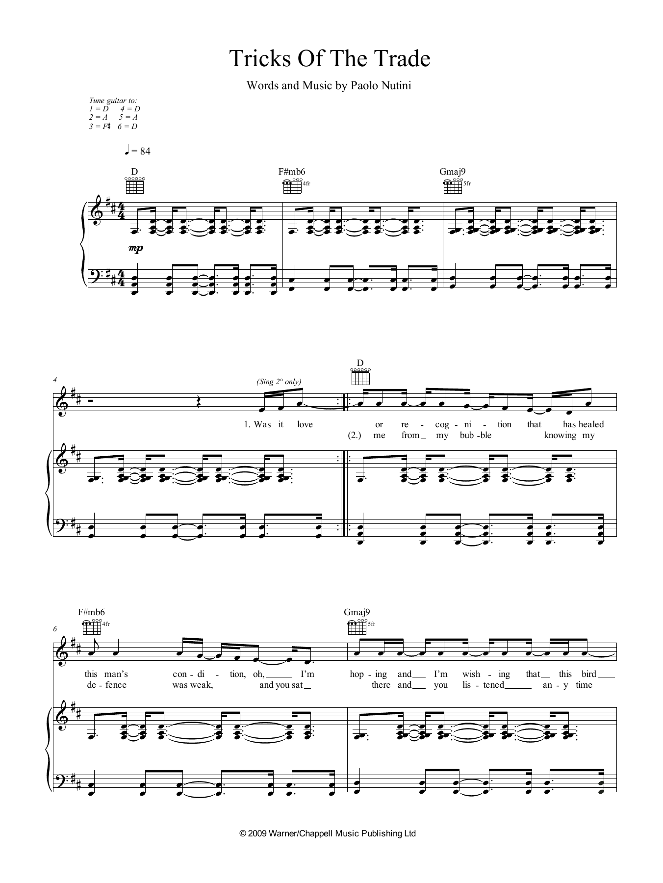 Download Paolo Nutini Tricks Of The Trade Sheet Music and learn how to play Piano, Vocal & Guitar (Right-Hand Melody) PDF digital score in minutes