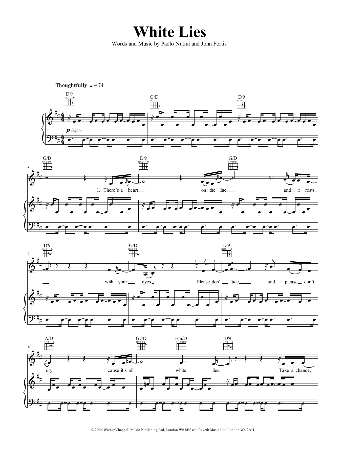 Download Paolo Nutini White Lies Sheet Music and learn how to play Piano, Vocal & Guitar (Right-Hand Melody) PDF digital score in minutes