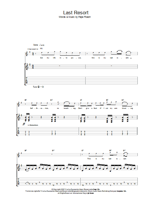 Download Papa Roach Last Resort Sheet Music and learn how to play Guitar Tab PDF digital score in minutes