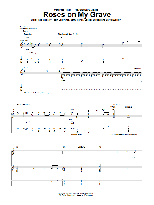 Download Papa Roach Roses On My Grave Sheet Music and learn how to play Guitar Tab PDF digital score in minutes