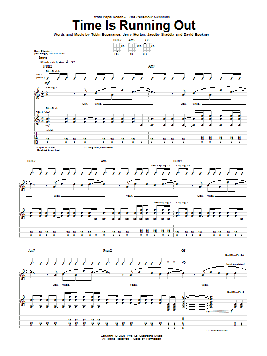 Download Papa Roach Time Is Running Out Sheet Music and learn how to play Guitar Tab PDF digital score in minutes