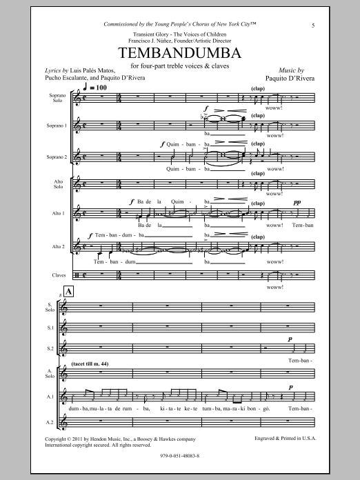 Download Paquito D'Rivera Tembandumba Sheet Music and learn how to play SSA PDF digital score in minutes