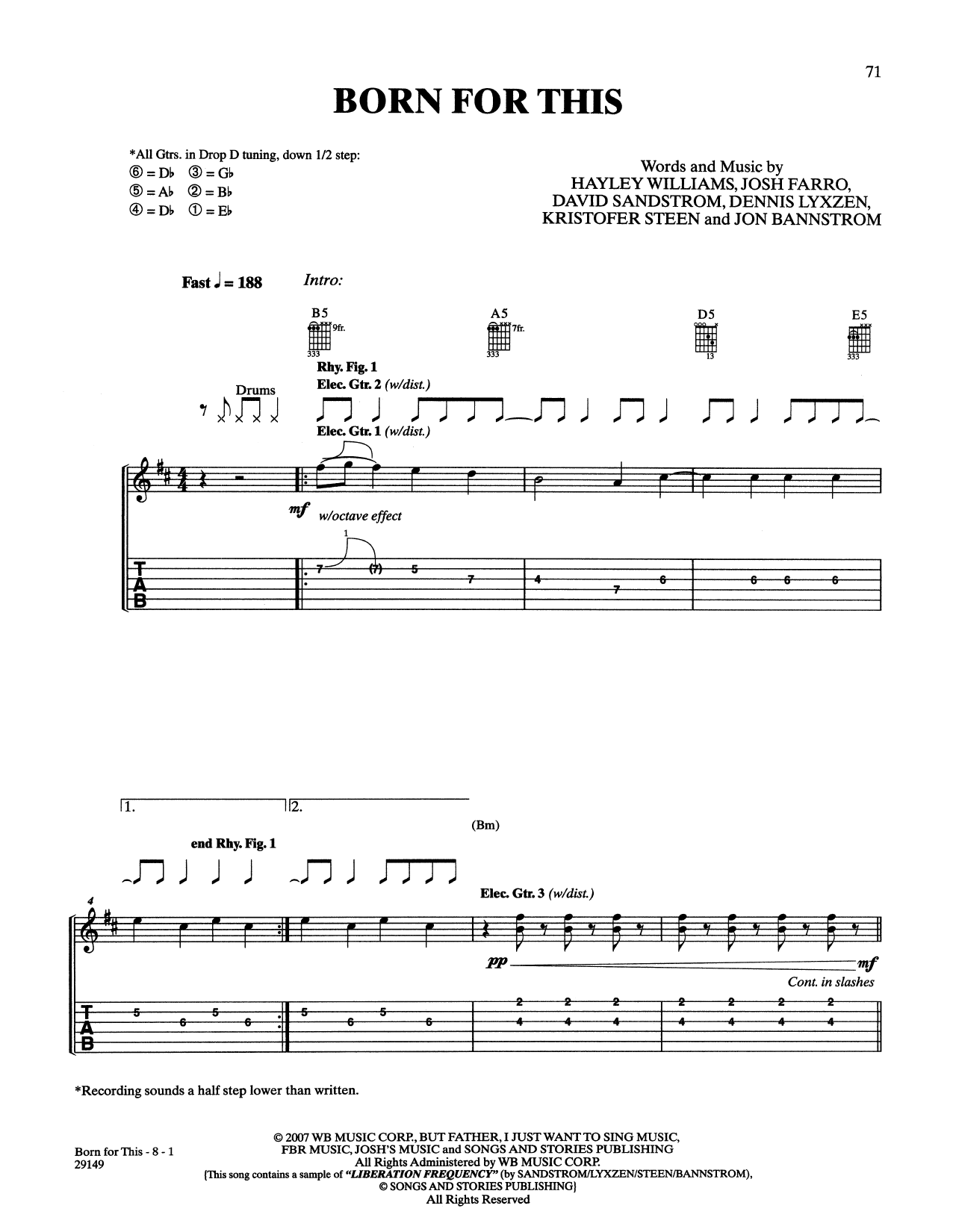 Download Paramore Born For This Sheet Music and learn how to play Guitar Tab PDF digital score in minutes