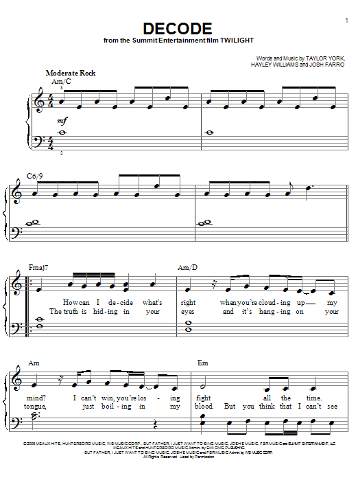 Download Paramore Decode Sheet Music and learn how to play Piano Duet PDF digital score in minutes