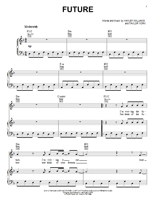 Download Paramore Future Sheet Music and learn how to play Piano, Vocal & Guitar (Right-Hand Melody) PDF digital score in minutes