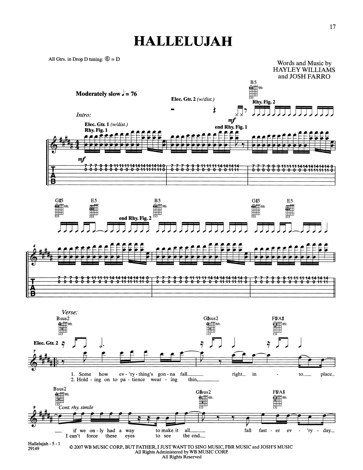 Download Paramore Hallelujah Sheet Music and learn how to play Guitar Tab PDF digital score in minutes