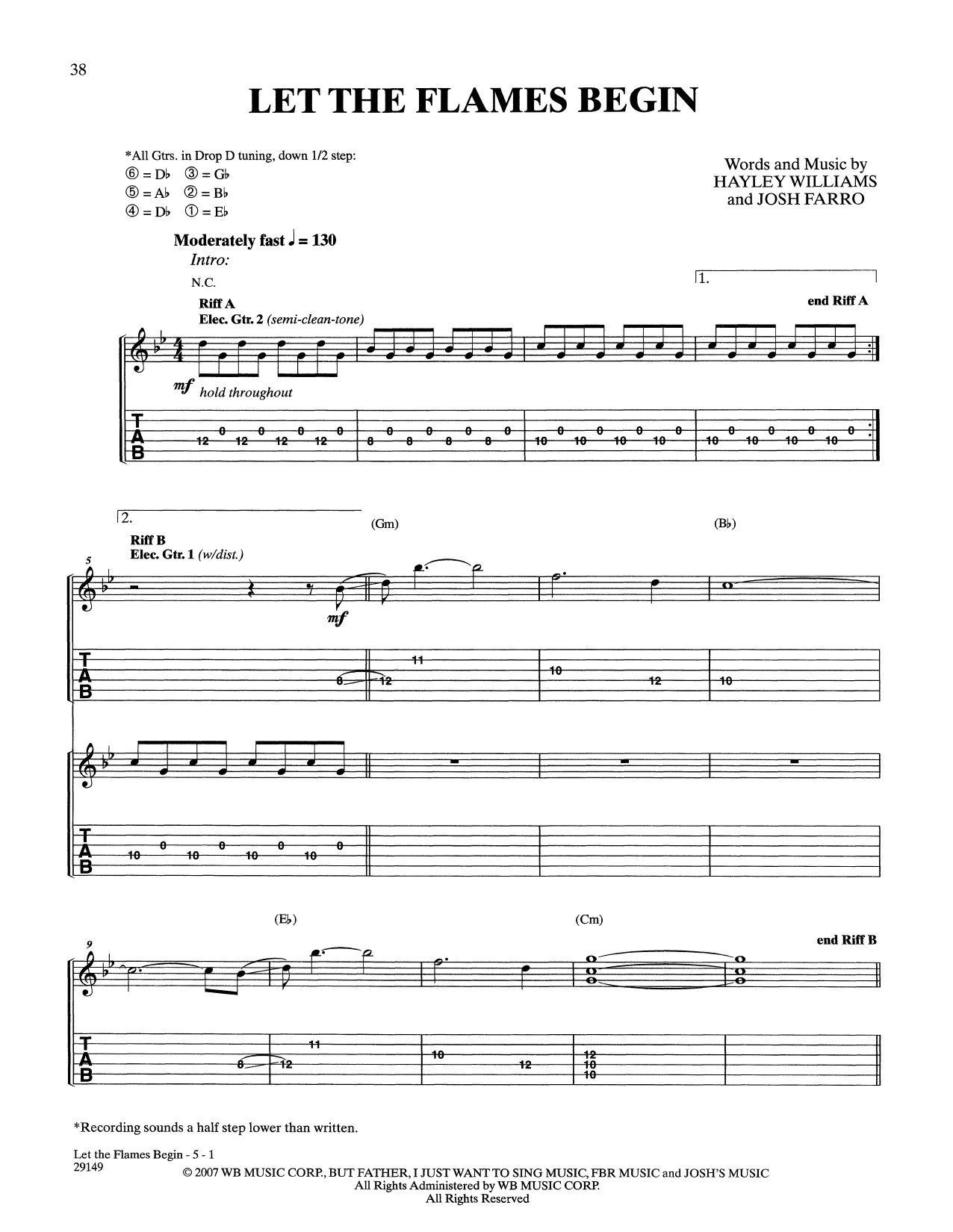 Download Paramore Let The Flames Begin Sheet Music and learn how to play Guitar Tab PDF digital score in minutes