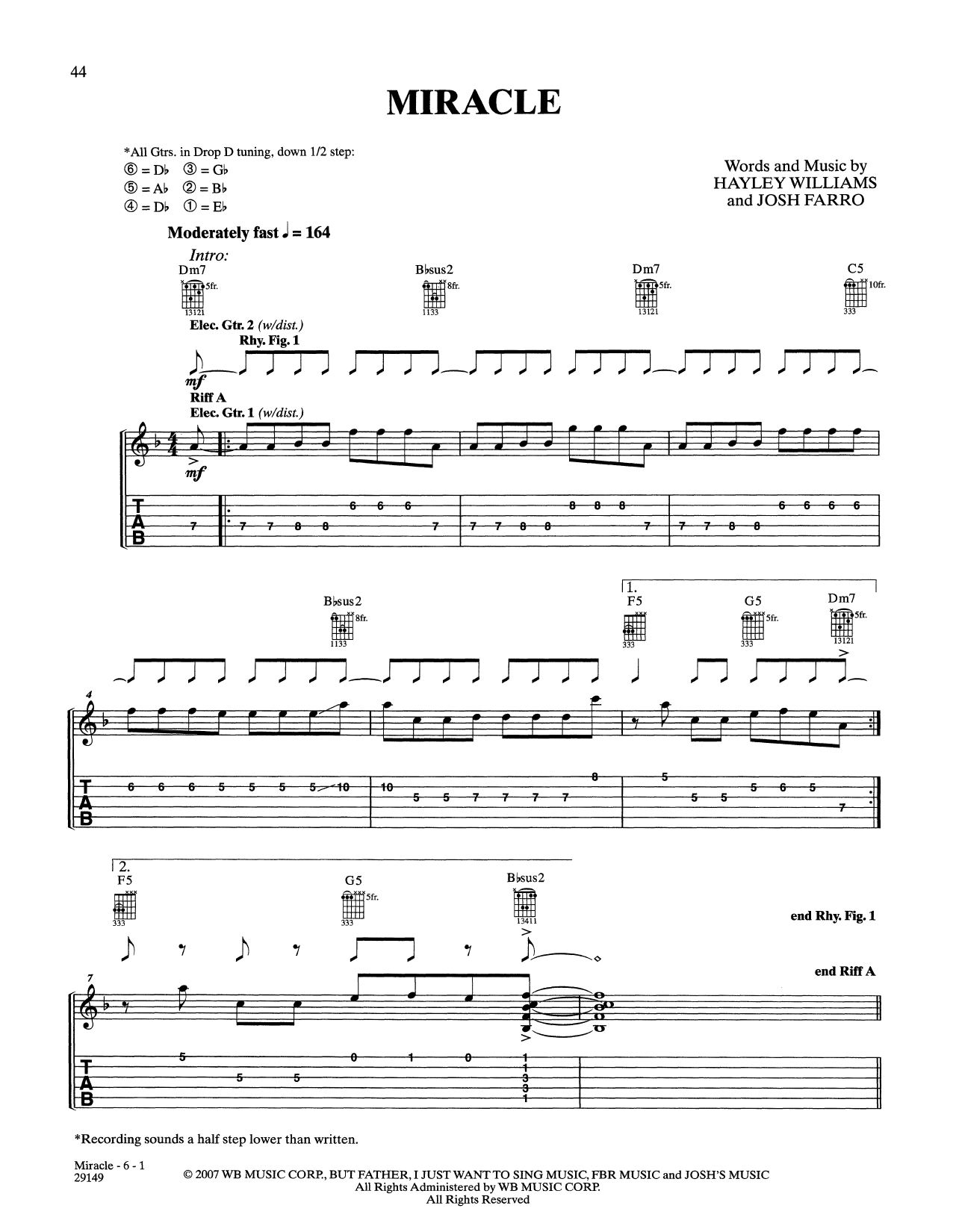 Download Paramore Miracle Sheet Music and learn how to play Guitar Tab PDF digital score in minutes