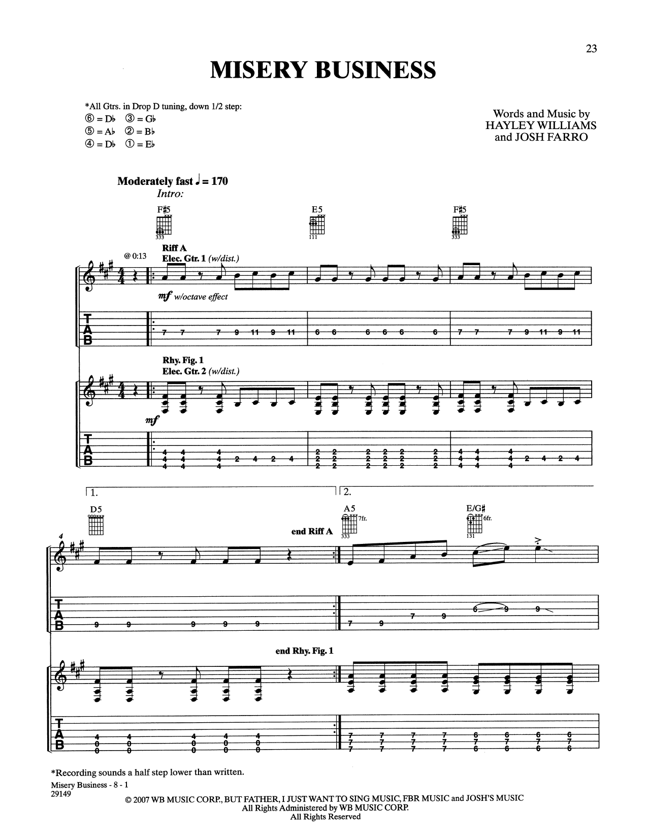 Download Paramore Misery Business Sheet Music and learn how to play Lyrics & Chords PDF digital score in minutes