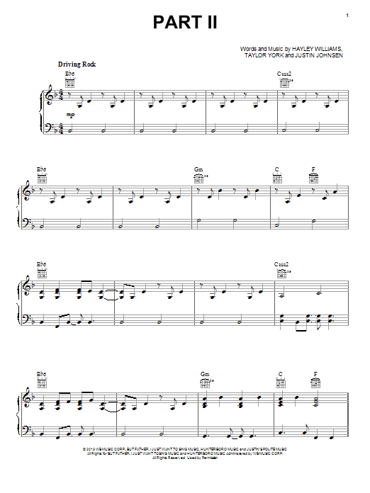 Download Paramore Part II Sheet Music and learn how to play Piano, Vocal & Guitar (Right-Hand Melody) PDF digital score in minutes