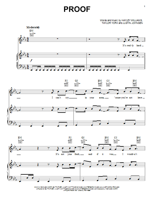 Download Paramore Proof Sheet Music and learn how to play Piano, Vocal & Guitar (Right-Hand Melody) PDF digital score in minutes