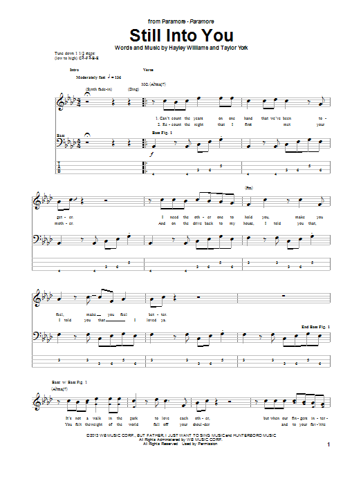 Download Paramore Still Into You Sheet Music and learn how to play Bass Guitar Tab PDF digital score in minutes