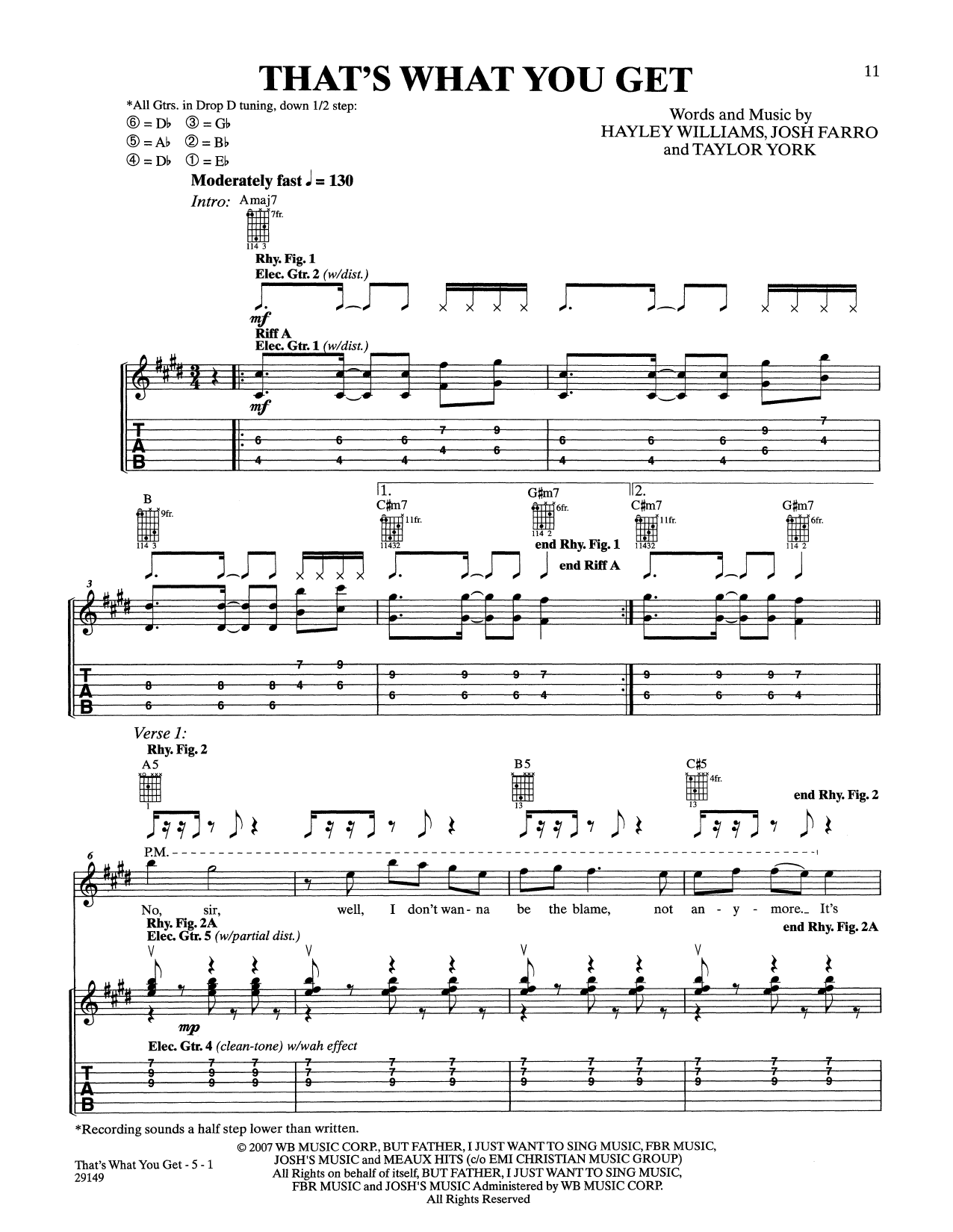 Download Paramore That's What You Get Sheet Music and learn how to play Guitar Tab PDF digital score in minutes