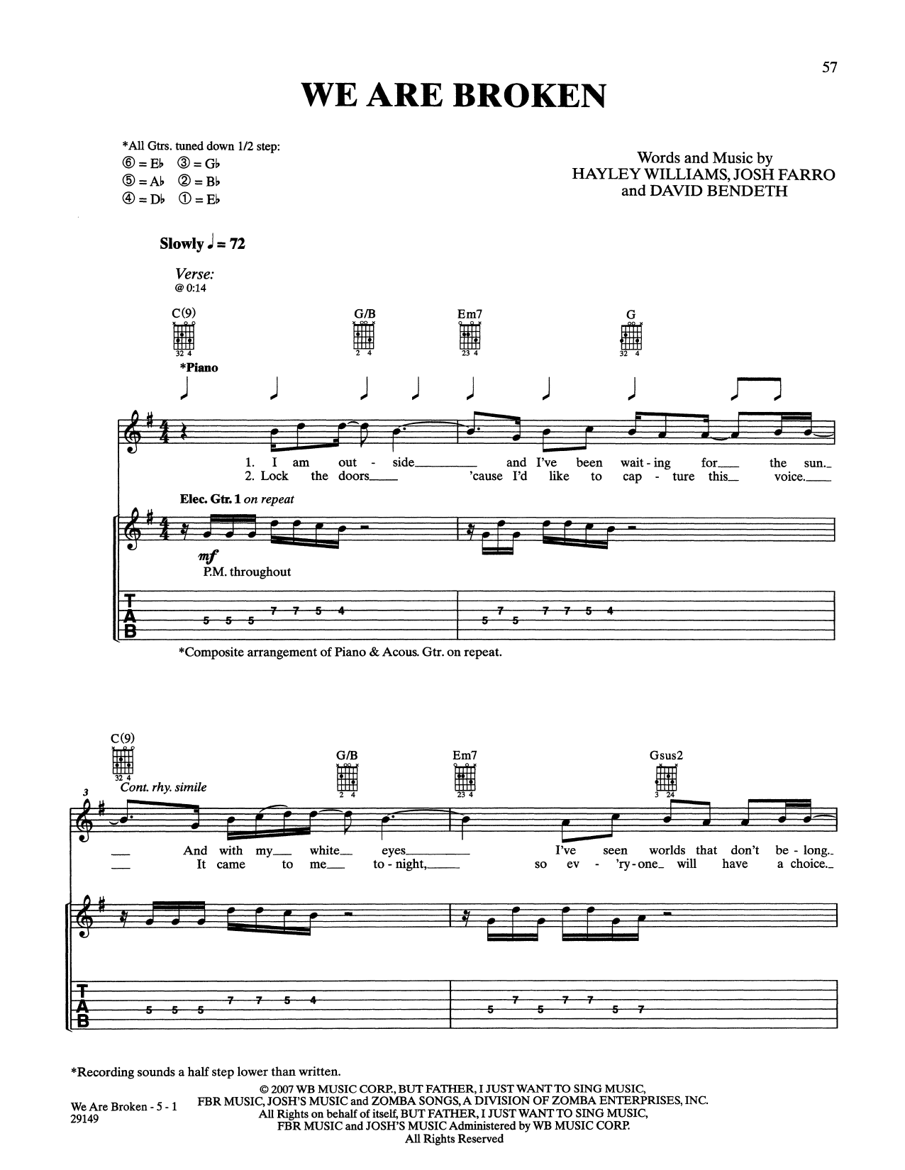 Download Paramore We Are Broken Sheet Music and learn how to play Guitar Tab PDF digital score in minutes