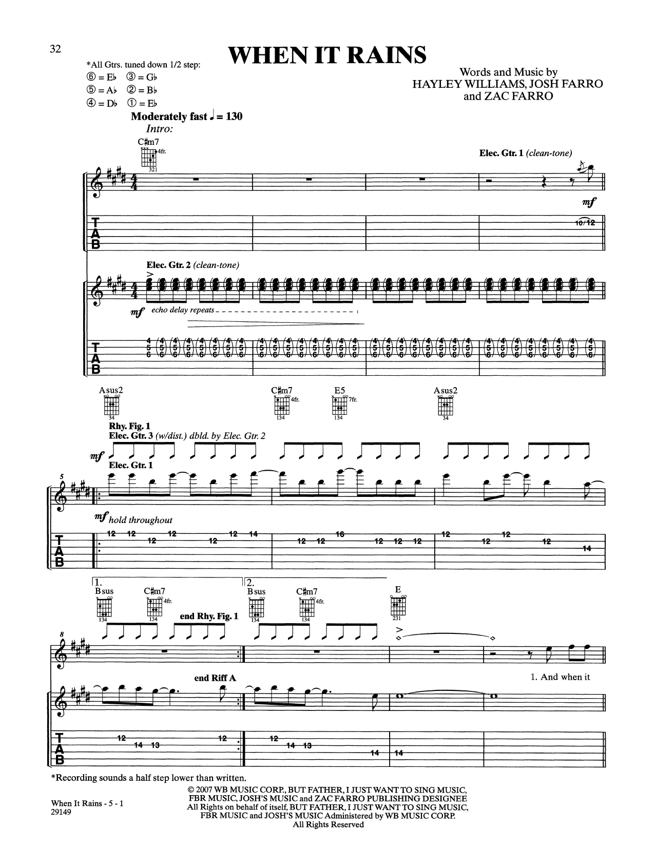 Download Paramore When It Rains Sheet Music and learn how to play Guitar Tab PDF digital score in minutes