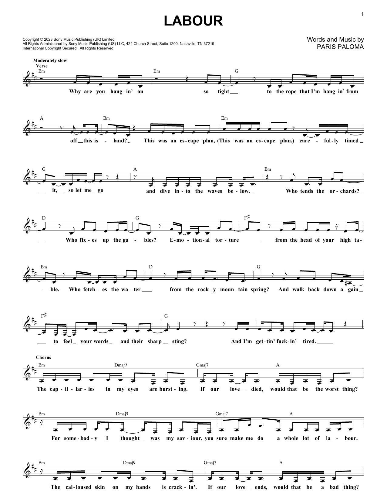 Download Paris Paloma Labour Sheet Music and learn how to play Lead Sheet / Fake Book PDF digital score in minutes
