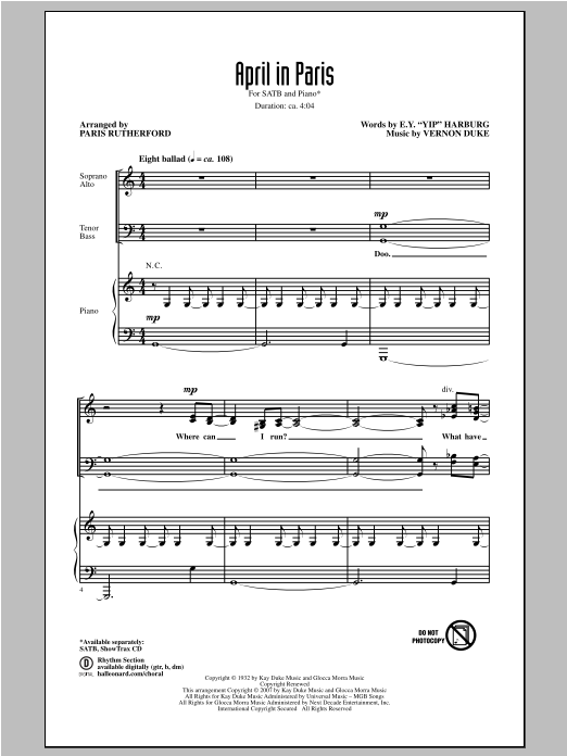 Download Count Basie April In Paris (arr. Paris Rutherford) Sheet Music and learn how to play SATB PDF digital score in minutes