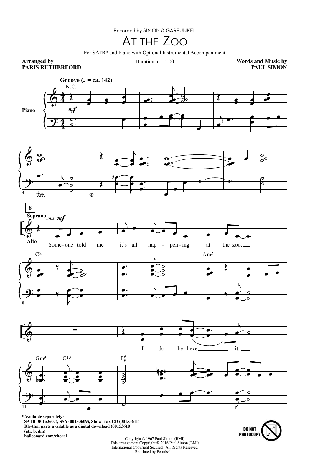 Download Paris Rutherford At The Zoo Sheet Music and learn how to play SSA PDF digital score in minutes