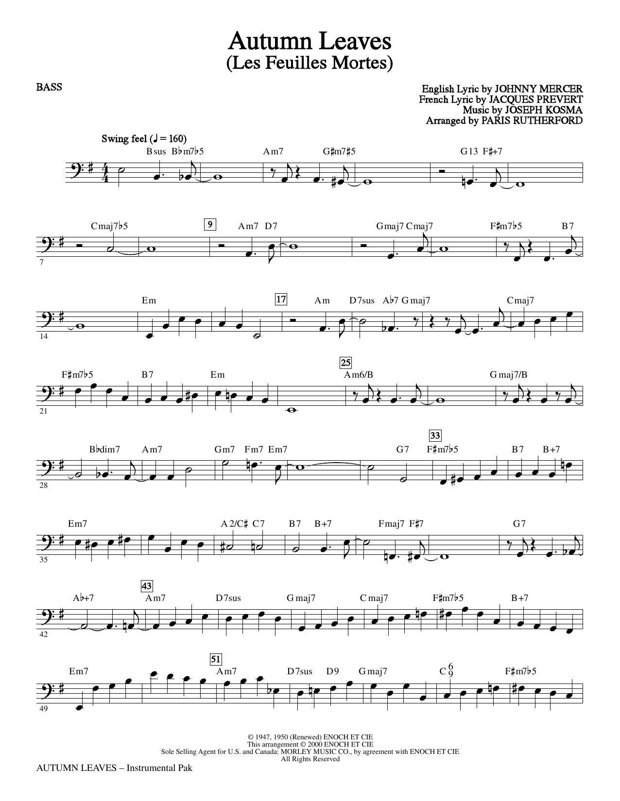 Download Paris Rutherford Autumn Leaves - Bass Sheet Music and learn how to play Choir Instrumental Pak PDF digital score in minutes