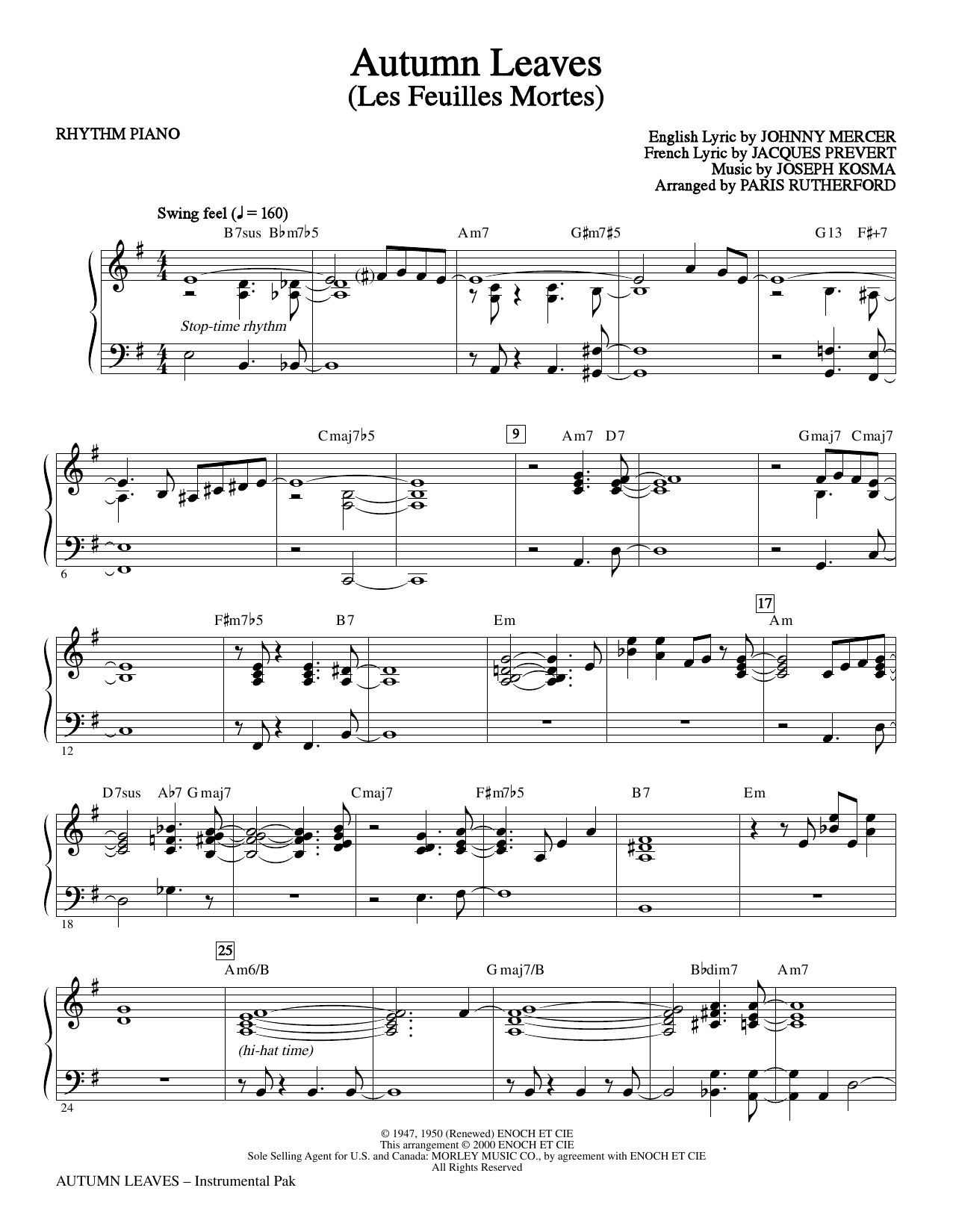 Download Paris Rutherford Autumn Leaves - Rhythm Piano Sheet Music and learn how to play Choir Instrumental Pak PDF digital score in minutes
