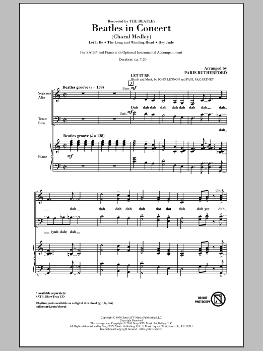 Download Paris Rutherford Beatles In Concert (Medley) Sheet Music and learn how to play SATB Choir PDF digital score in minutes