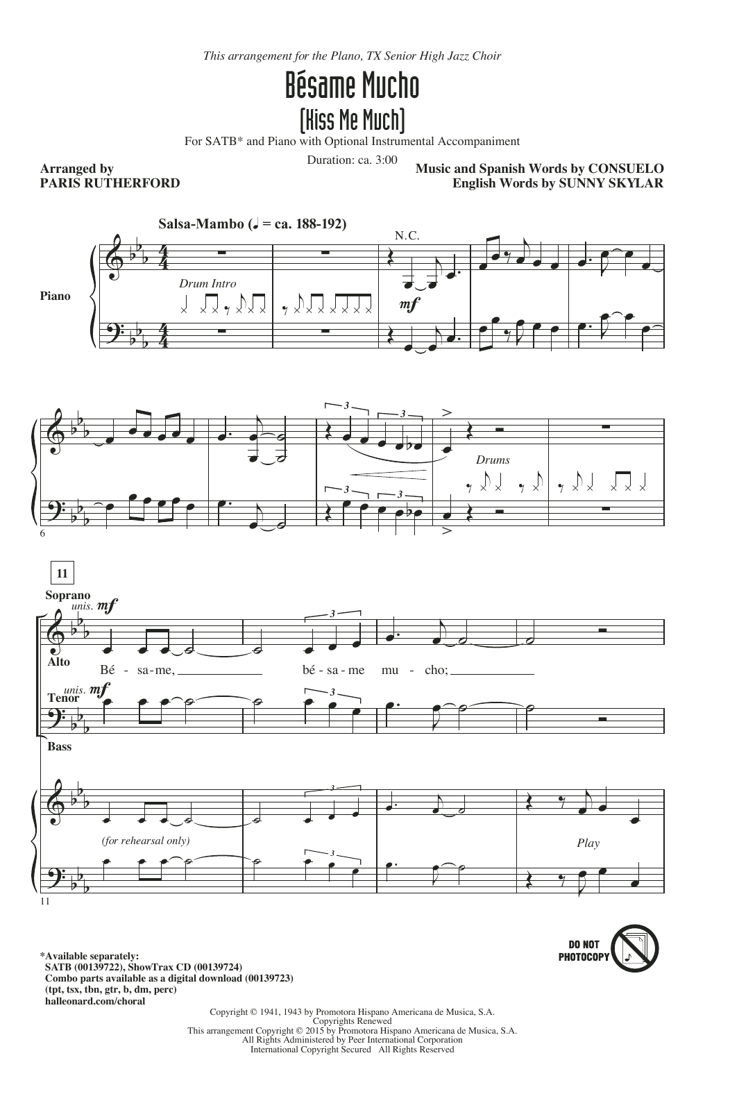 Download Paris Rutherford Bésame Mucho (Kiss Me Much) Sheet Music and learn how to play SATB PDF digital score in minutes
