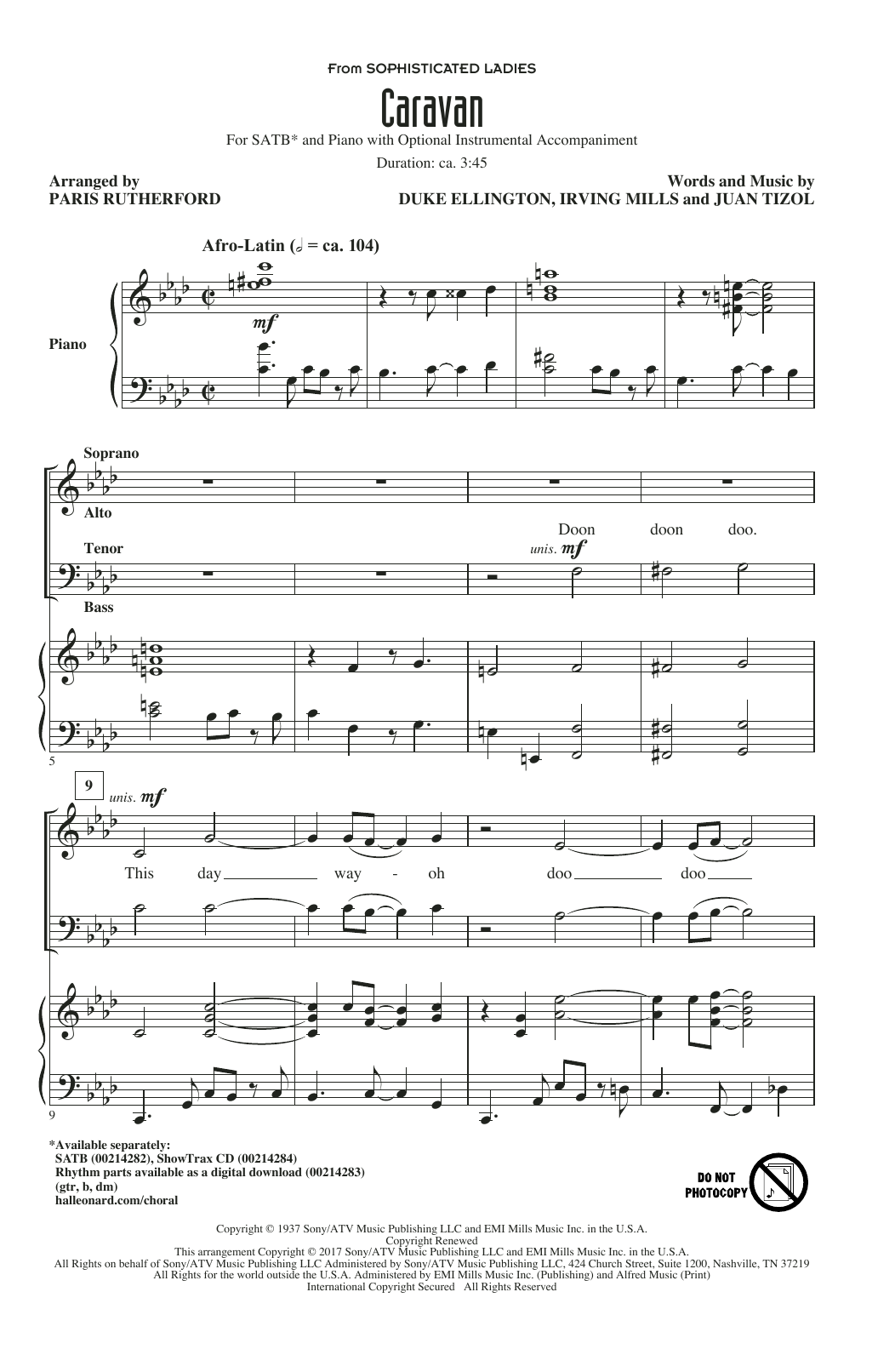 Download Paris Rutherford Caravan Sheet Music and learn how to play SATB PDF digital score in minutes