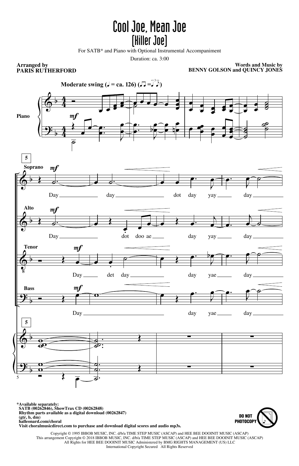 Download Paris Rutherford Cool Joe, Mean Joe (Killer Joe) Sheet Music and learn how to play SATB Choir PDF digital score in minutes