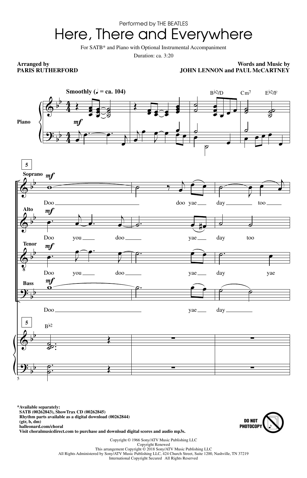 Download Paris Rutherford Here, There And Everywhere Sheet Music and learn how to play SATB PDF digital score in minutes