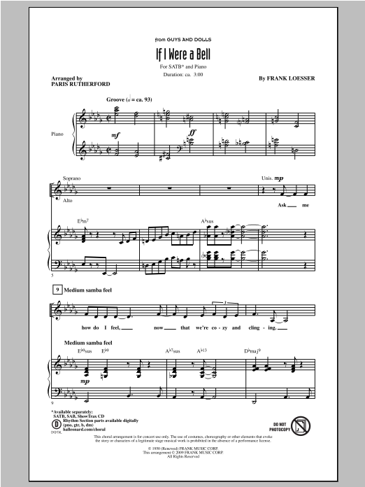 Download Frank Loesser If I Were A Bell (arr. Paris Rutherford) Sheet Music and learn how to play SATB PDF digital score in minutes
